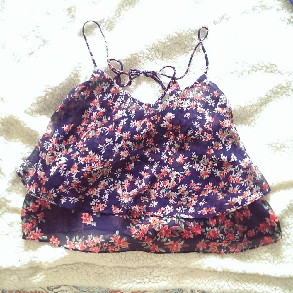 Express floral chiffon crop top